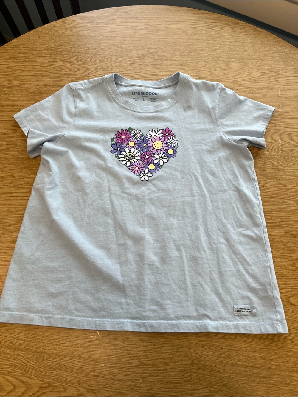 Life Is Good Light Blue Daisy Heart Short Sleeve Tee